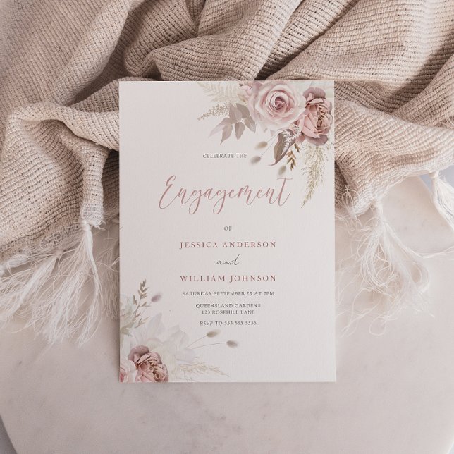 Divine Blush & Dusty Rose Floral Engagement Party Invitation (Creator Uploaded)