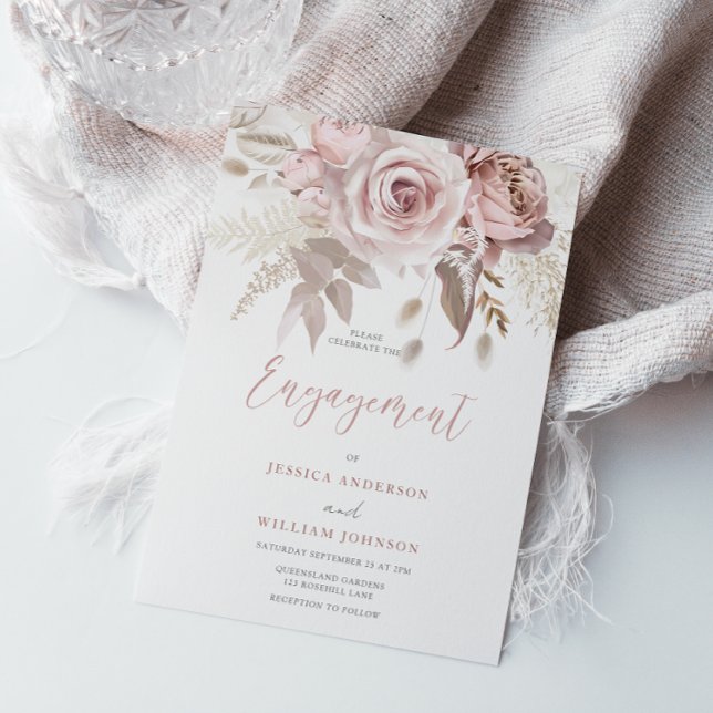 Divine Blush & Dusty Rose Floral Engagement Party Invitation (Creator Uploaded)