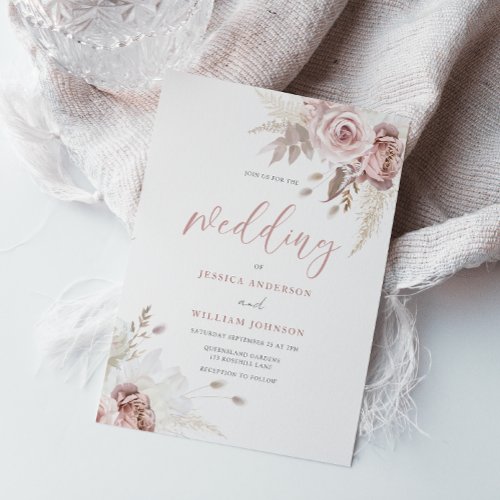 Divine Blush  Dusty Rose Floral Wedding Invitation