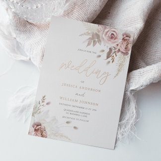 Divine Blush Dusty Rose Floral Wedding Rose Gold Foil Invitation