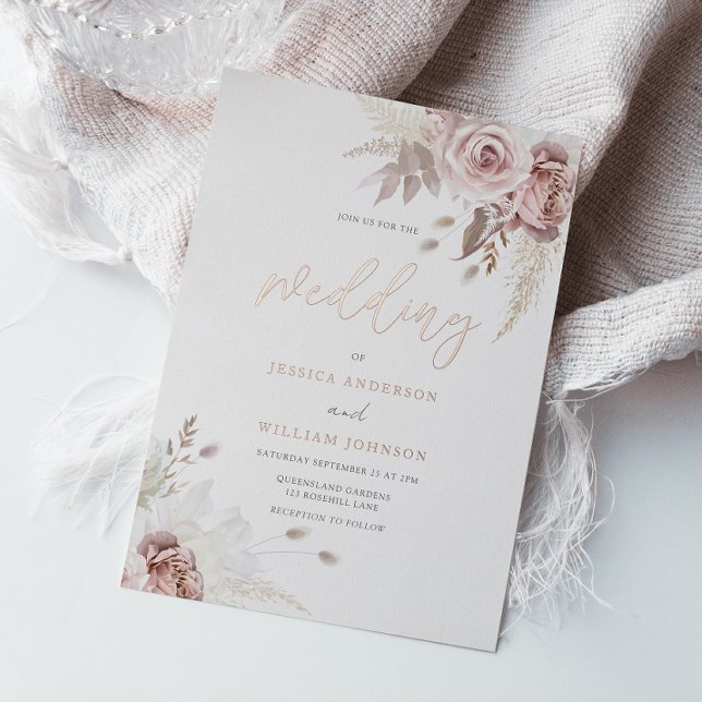 Divine Blush Dusty Rose Floral Wedding Rose Gold Foil Invitation (Creator Uploaded)