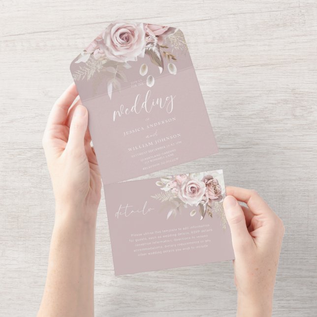 Divine Blush Floral Wedding All In One Invitation (Tearaway)