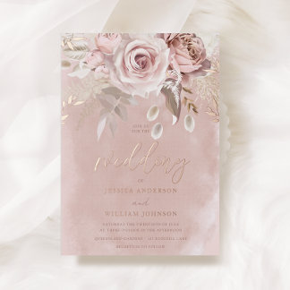 Divine Blush Floral Wedding Rose Gold Foil Invitation