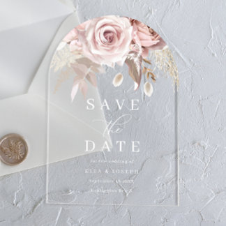 Divine Blush Floral Wedding Save The Date Acrylic Invitations