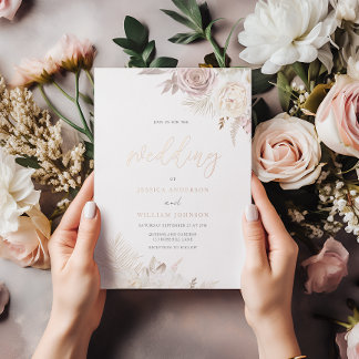 Divine Blush & Ivory Dusty Rose Gold Foil Wedding Invitation