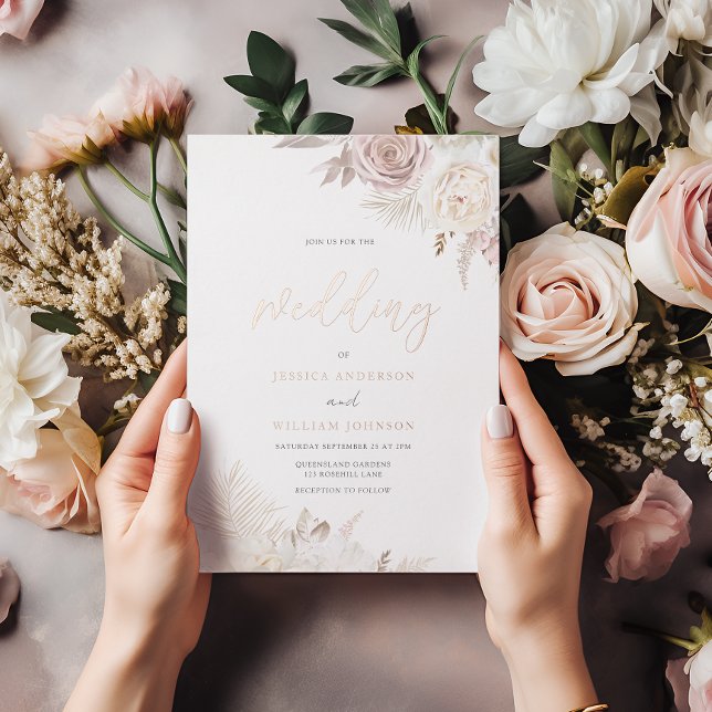 Divine Blush & Ivory Dusty Rose Gold Foil Wedding Invitation (Creator Uploaded)