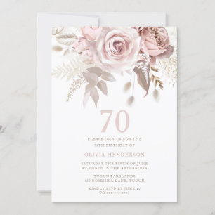 Divine Blush Pink Roses 70th Birthday Party Invitation