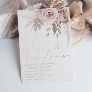 Divine Blush Rose Gold Foil 50th Birthday Party Invitation