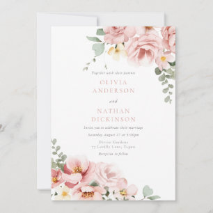 Divine Blush & Sage Elegant Wedding Invitation
