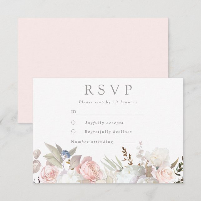 Divine Blush & White Floral Modern Wedding RSVP Card (Front/Back)