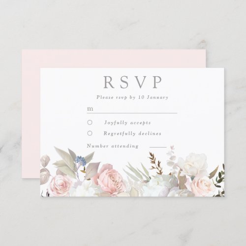 Divine Blush  White Floral Modern Wedding RSVP Card