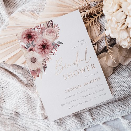 Divine Boho Blush Bridal Shower Rose Gold Foil Invitation