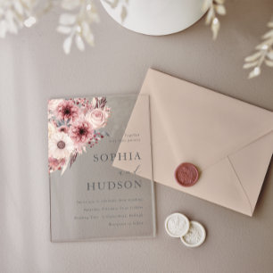 Divine Boho Blush & Rose Wedding Acrylic Invitations