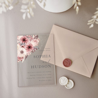 Divine Boho Blush & Rose Wedding Acrylic Invitations