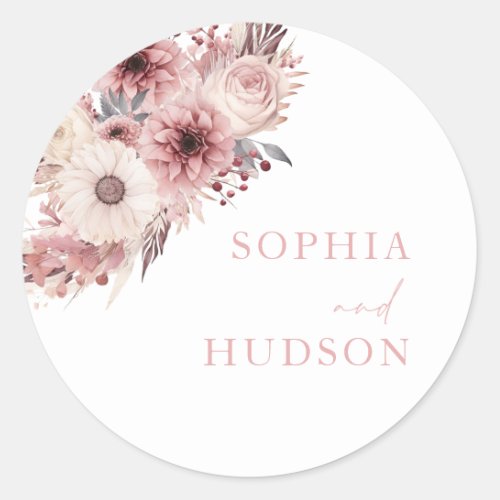 Divine Boho Blush  Rose Wedding  Classic Round Sticker