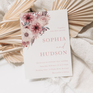Divine Boho Blush & Rose Wedding Invitation