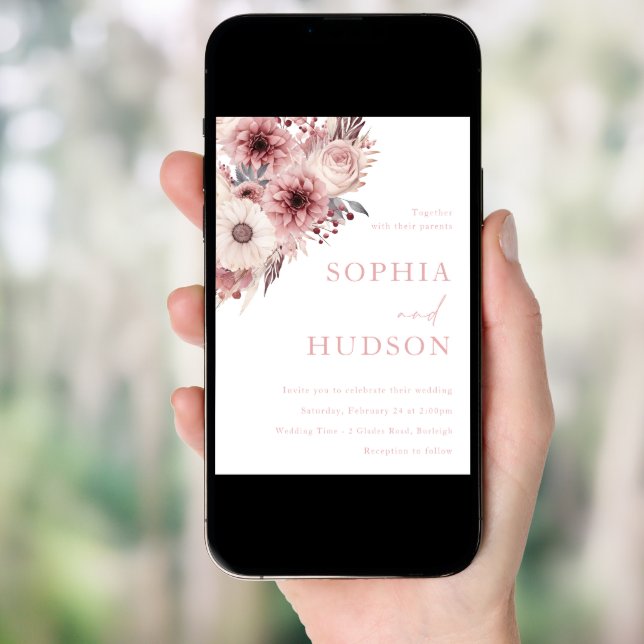 Divine Boho Blush & Rose Wedding Invitation (Front Digital)