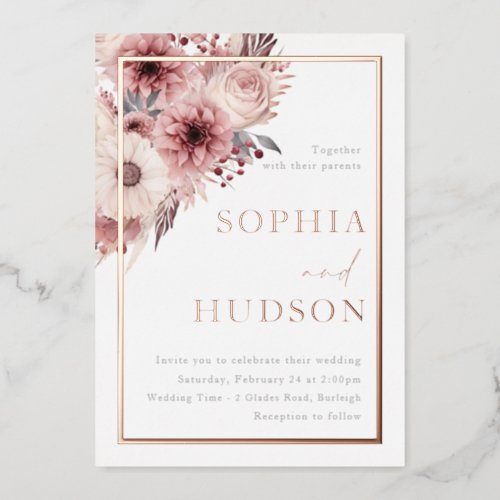 Divine Boho Blush Wedding Rose Gold Border Foil Invitation