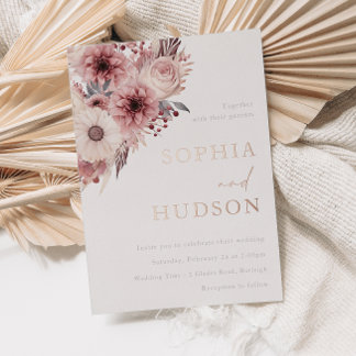 Divine Boho Blush Wedding Rose Gold Foil Invitation