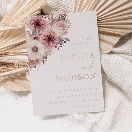 Divine Boho Blush Wedding Rose Gold Foil Invitation