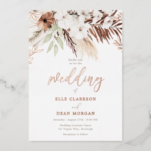 Divine Boho Floral Rose Gold Foil Wedding Foil Invitation | Zazzle