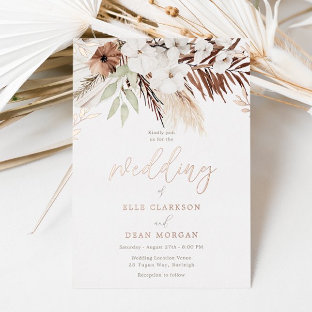 Divine Boho Floral Rose Gold Foil Wedding Invitation (Creator Uploaded)