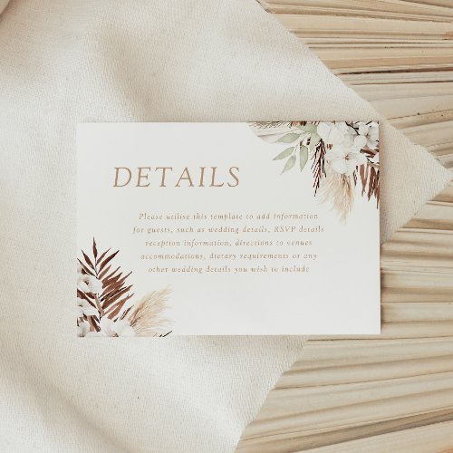 Divine Boho White Floral Wedding Details Enclosure Card
