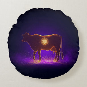 Divine Cow Silhouette Govardhan Puja Spiritual Round Pillow