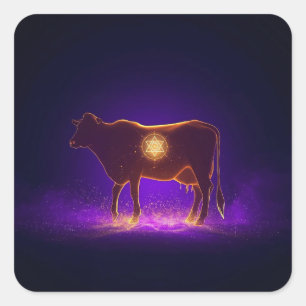 Divine Cow Silhouette Govardhan Puja Spiritual Square Sticker