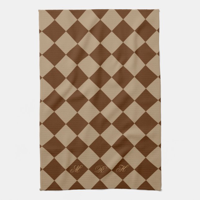 Divine Diamond Patterns_Chocolate Mocha_monogram Towel (Vertical)