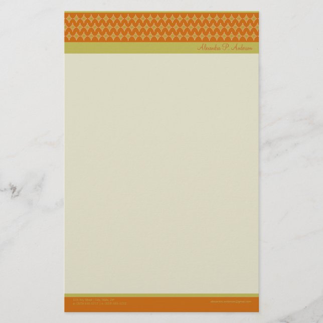 Divine Diamonds (tangerine) Customized Stationery (Front)