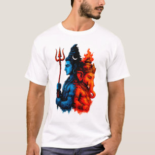 Divine Duality: Blue Shiva & Ganesha T-Shirt