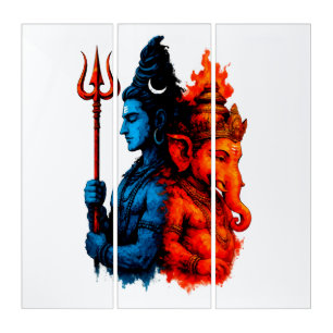 Divine Duality: Blue Shiva & Ganesha T-Shirt Triptych