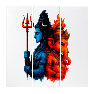 Divine Duality: Blue Shiva & Ganesha T-Shirt Triptych