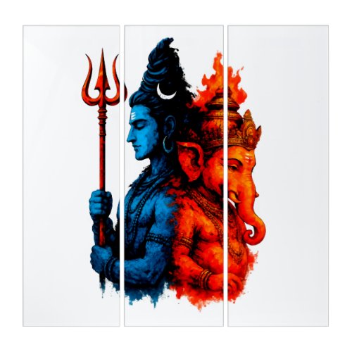 Divine Duality: Blue Shiva & Ganesha T-Shirt Triptych