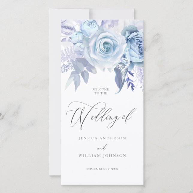 Divine Dusty Blue Floral Wedding Program (Front)