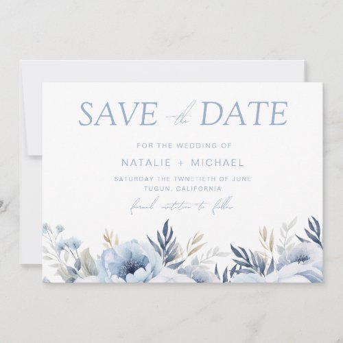 Divine Dusty Blue Floral Wedding Save The Date