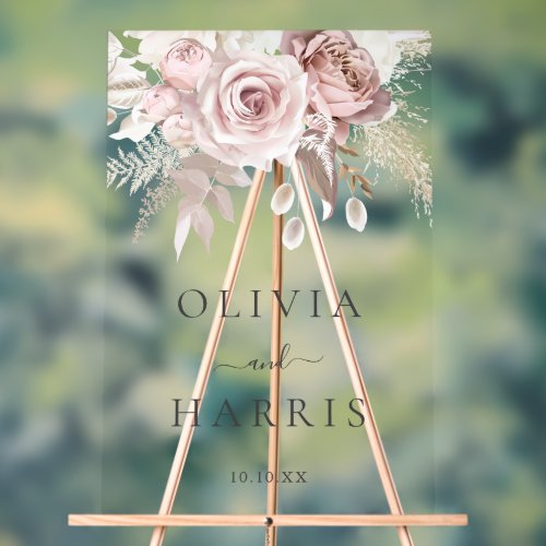 Divine Dusty Rose  Blush Floral Wedding Acrylic Sign