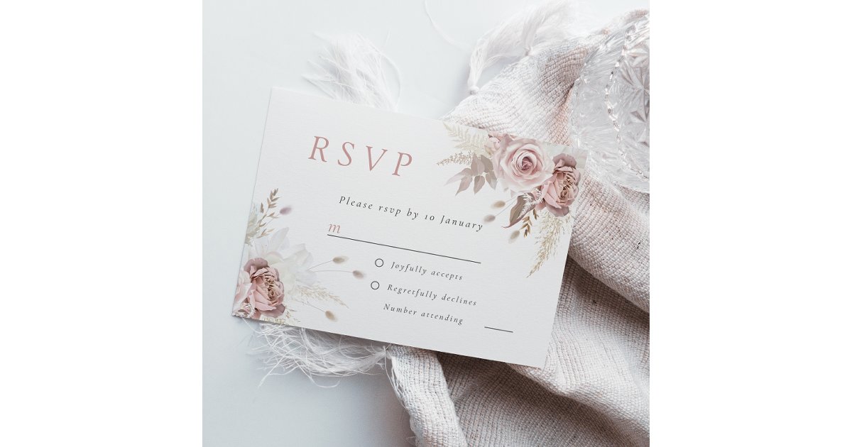 Divine Dusty Rose Blush Floral Wedding All Event R RSVP Card | Zazzle