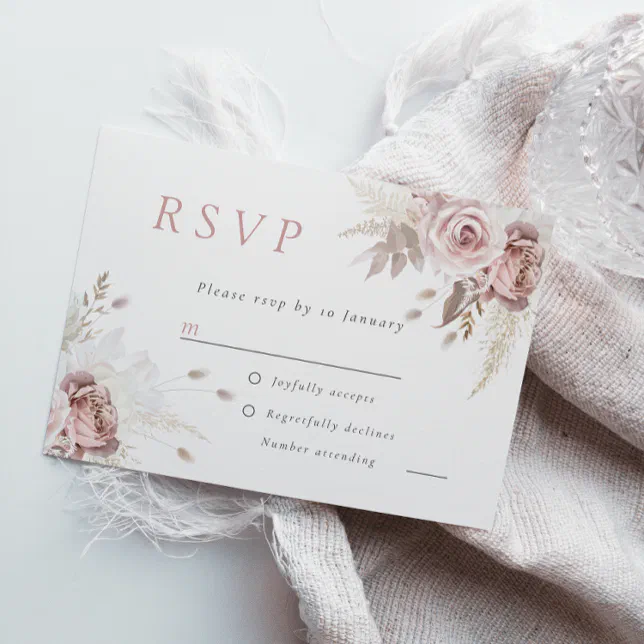 Divine Dusty Rose Blush Floral Wedding All Event R RSVP Card | Zazzle