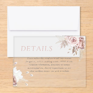 Divine Dusty Rose Blush Floral Wedding Details Acrylic Rsvp Card