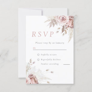 Divine Dusty Rose Blush Floral Wedding Vertical RSVP Card