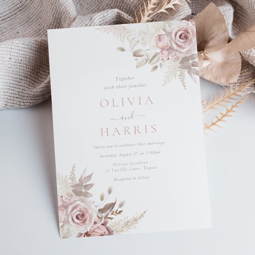 Divine Dusty Rose Blush  Ivory Trending Wedding Invitation