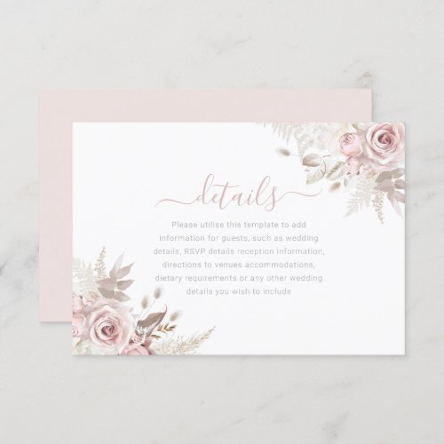 Divine Dusty Rose Blush  Ivory Wedding Details Enclosure Card