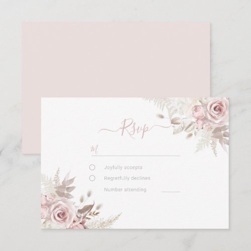 Divine Dusty Rose Blush & Ivory Wedding RSVP Card