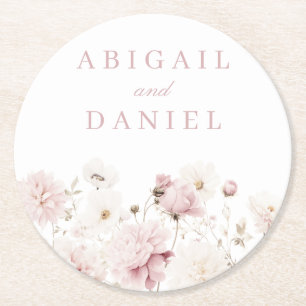 Divine Elegance: Blush Garden Floral Wedding Round Paper Coaster