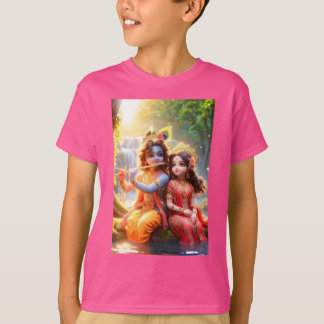 Divine Elegance: Radhe Krishna Print on T-Shirt