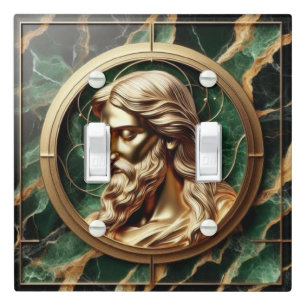 Divine Encounter Jesus Face in Ornate Gold Frame Light Switch Cover
