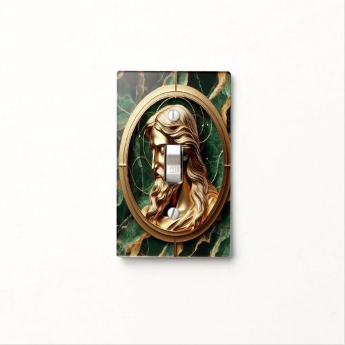 Divine Encounter Jesus Face in Ornate Gold Frame  Light Switch Cover
