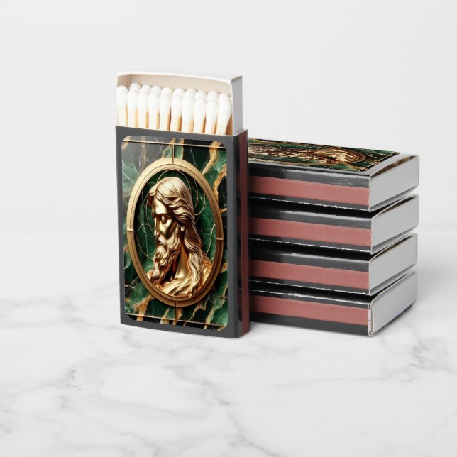 Divine Encounter Jesus Face in Ornate Gold Frame  Matchboxes (Stacked)